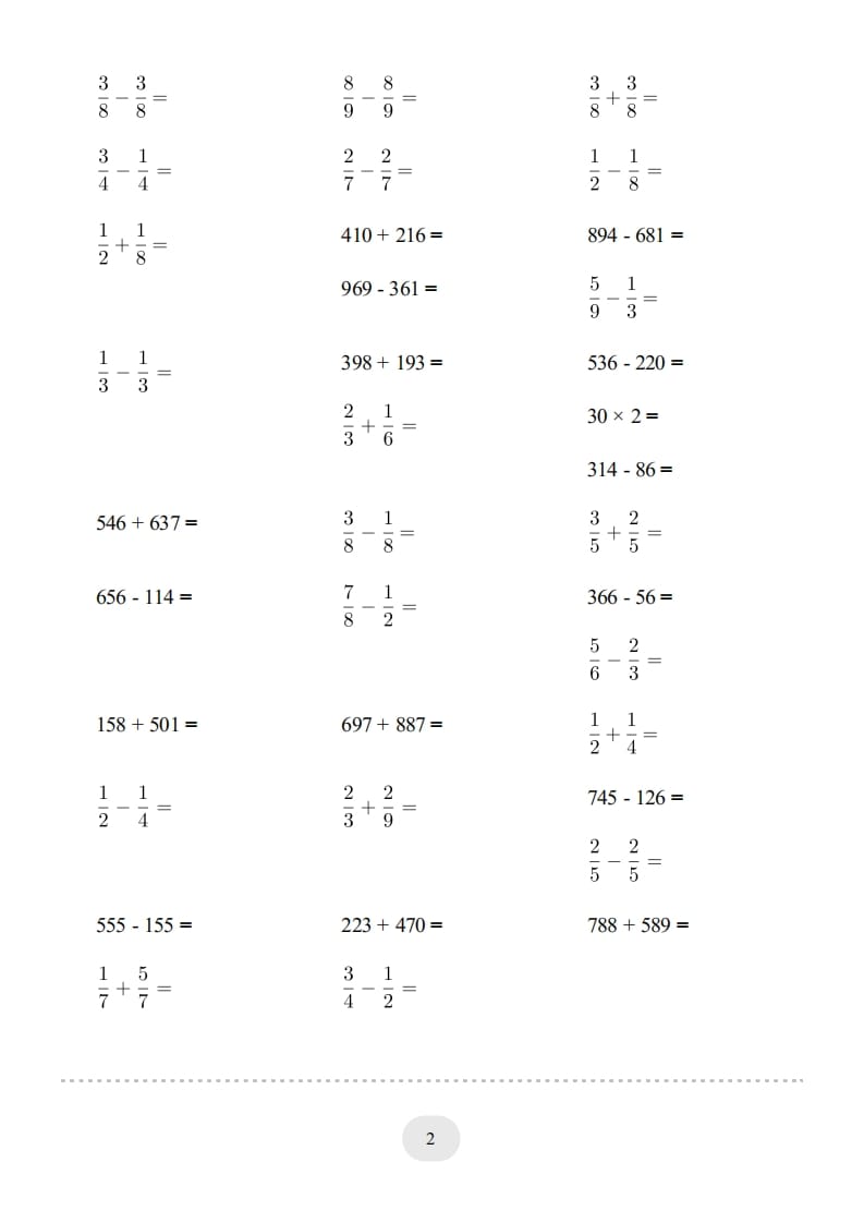 图片[2]-三年级数学上册口算题(【总复习】)1000题（人教版）-云锋学科网