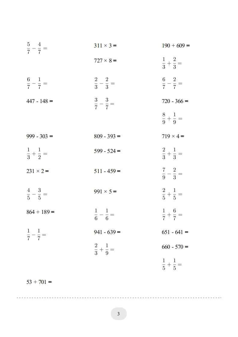 图片[3]-三年级数学上册口算题(【总复习】)1000题（人教版）-云锋学科网