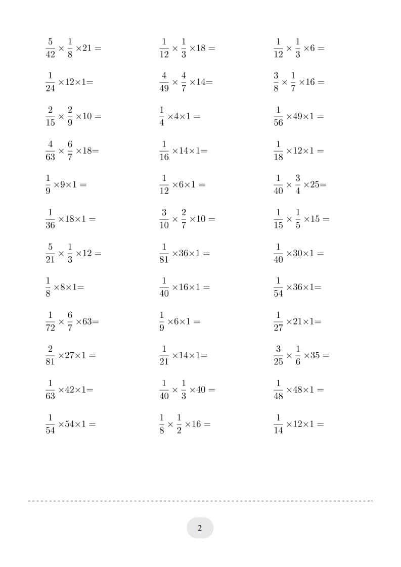 图片[2]-六年级数学上册▲口算题（分数与整数连乘）连打版（人教版）-云锋学科网