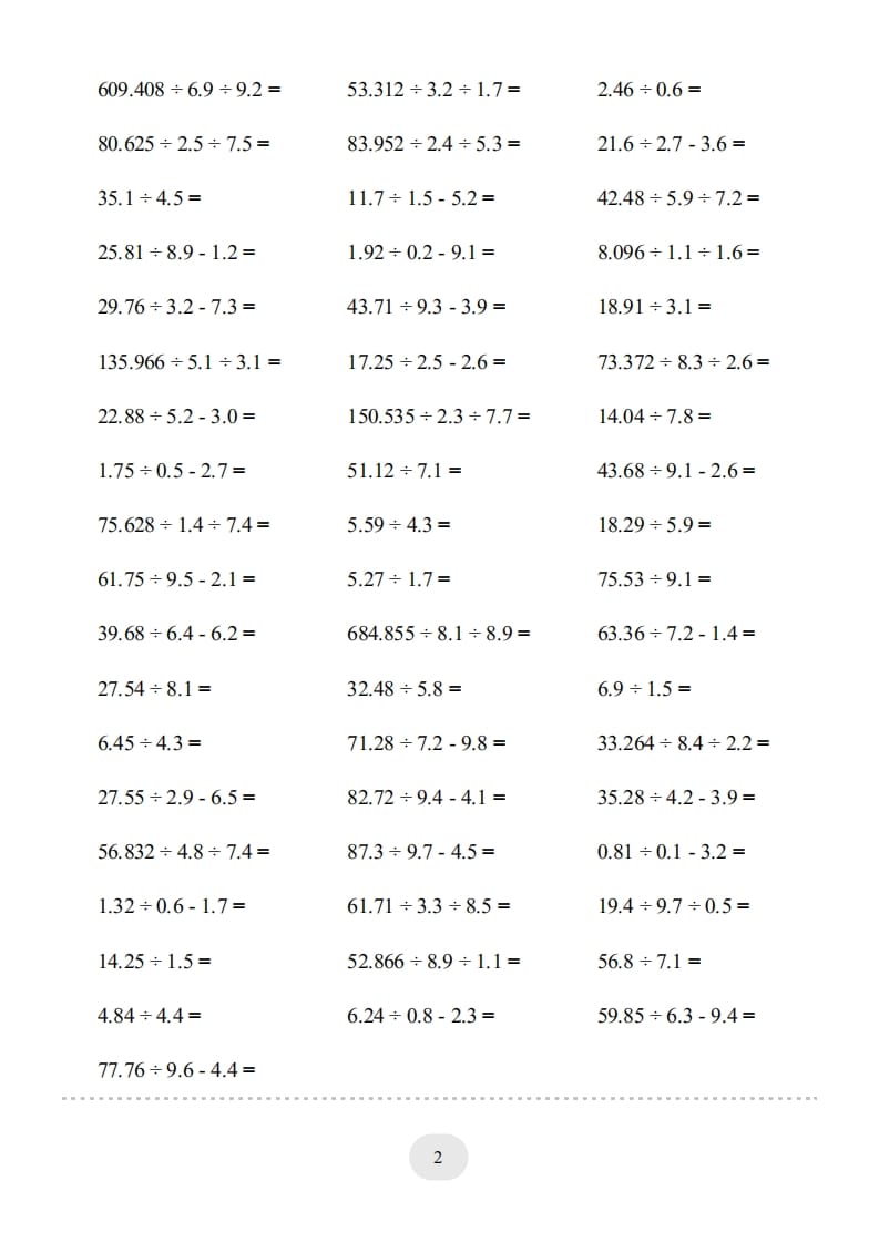 图片[2]-五年级数学上册▲口算题（小数除法）连打版（人教版）-云锋学科网