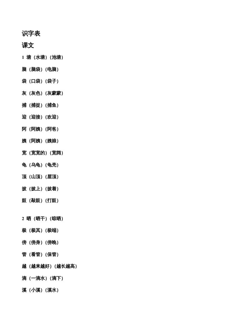 二年级语文上册生字表组词（部编）-云锋学科网