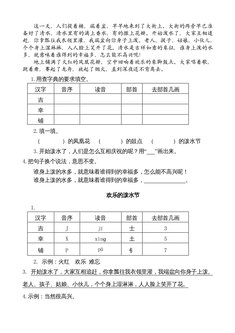 图片[2]-二年级语文上册类文阅读—17难忘的泼水节（部编）-云锋学科网