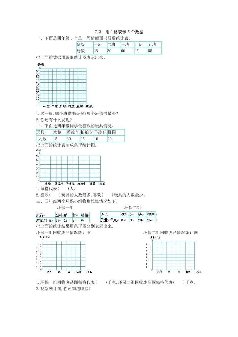 四年级数学上册7.3用1格表示5个数据（人教版）-云锋学科网