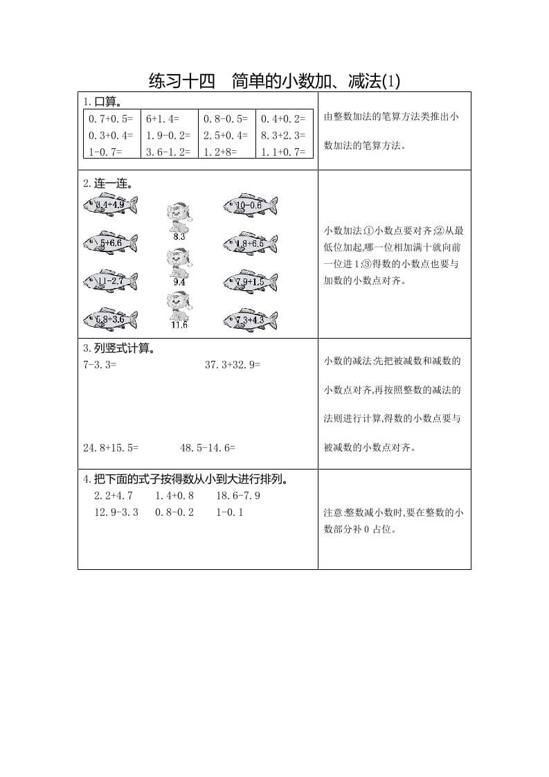 三年级数学下册14练习十四简单的小数加、减法（1）-云锋学科网