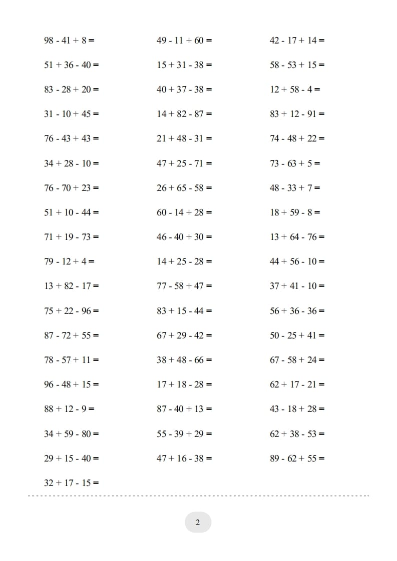 图片[2]-二年级数学上册口算题(加减混合)1000题（人教版）-云锋学科网