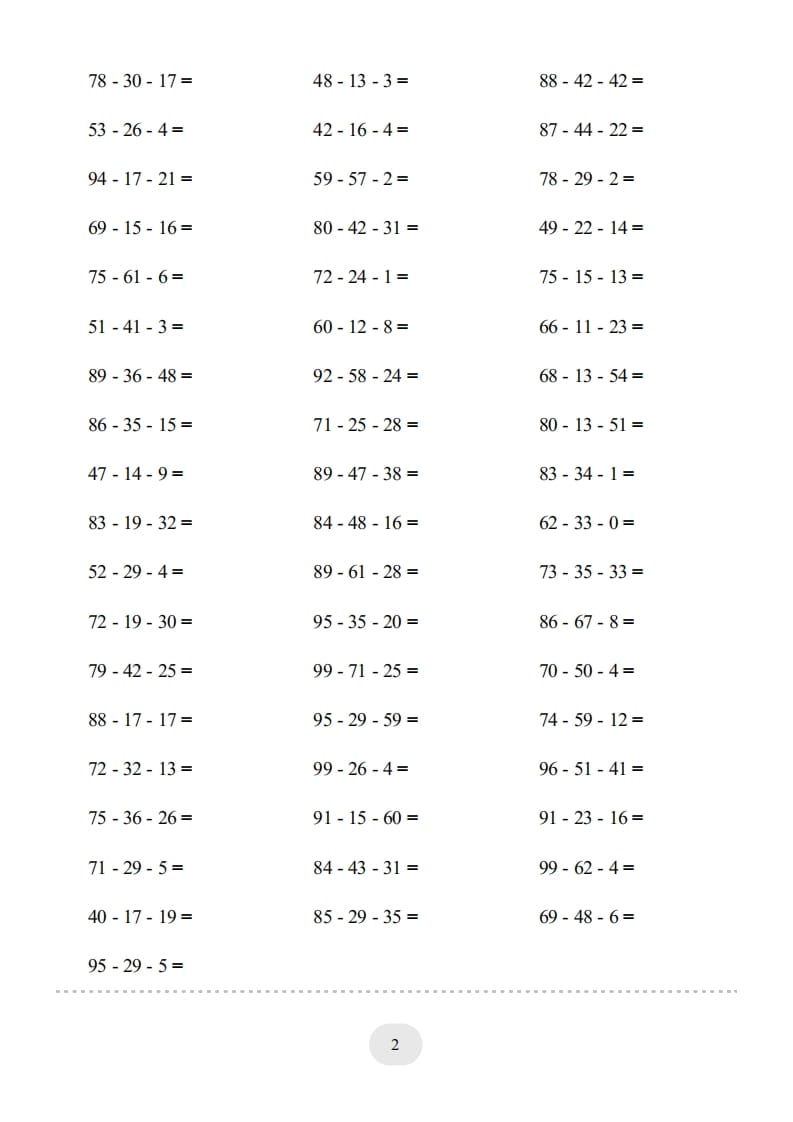 图片[2]-二年级数学上册口算题(连减)1000题（人教版）-云锋学科网