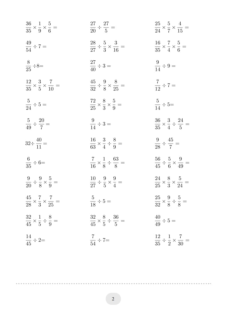 图片[2]-六年级数学上册▲口算题（分数除法）连打版（人教版）-云锋学科网