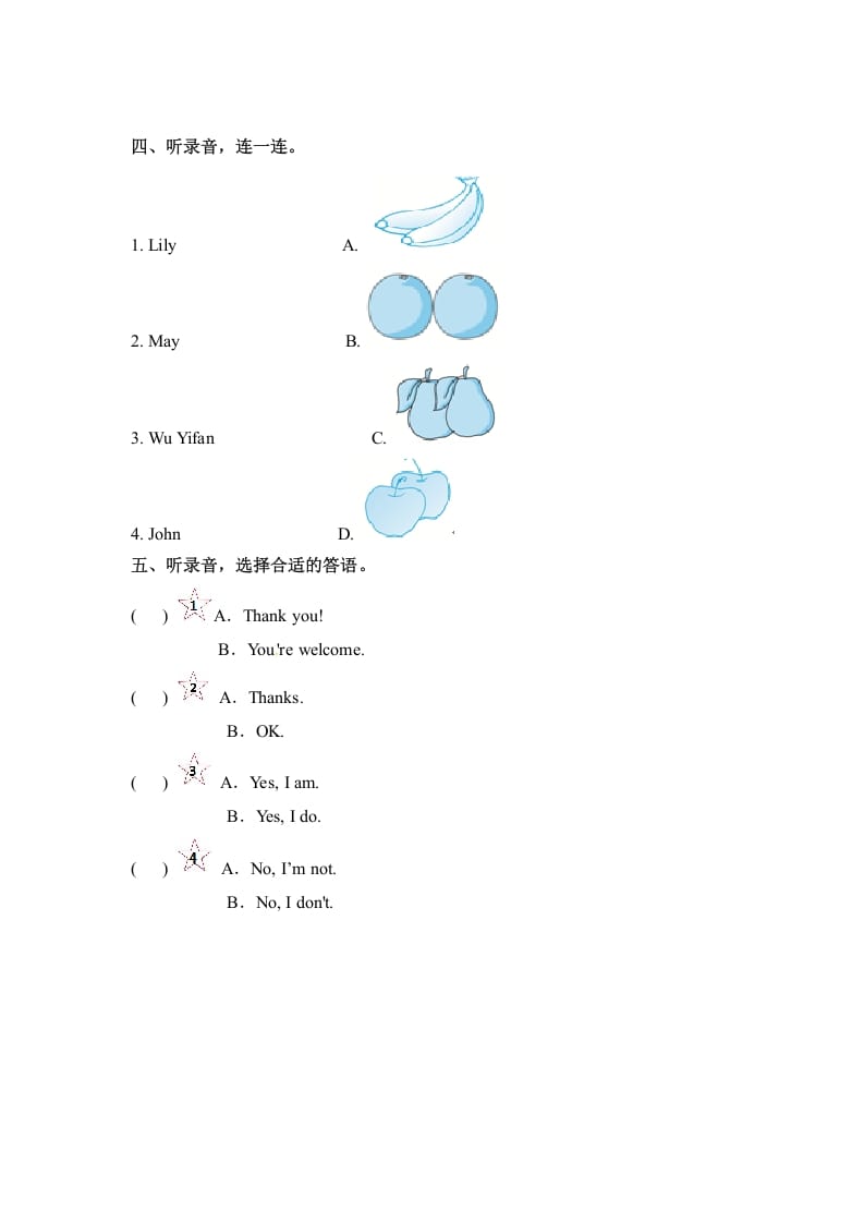 图片[2]-三年级英语下册Unit5DoyoulikepearsPartA同步听力训练人教PEP版-云锋学科网