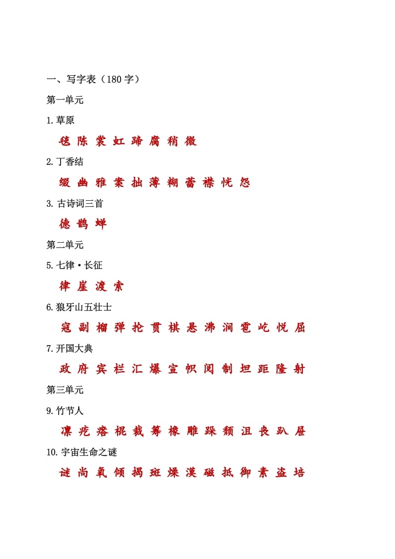 六年级语文上册（）课本内生字词汇总（部编版）-云锋学科网