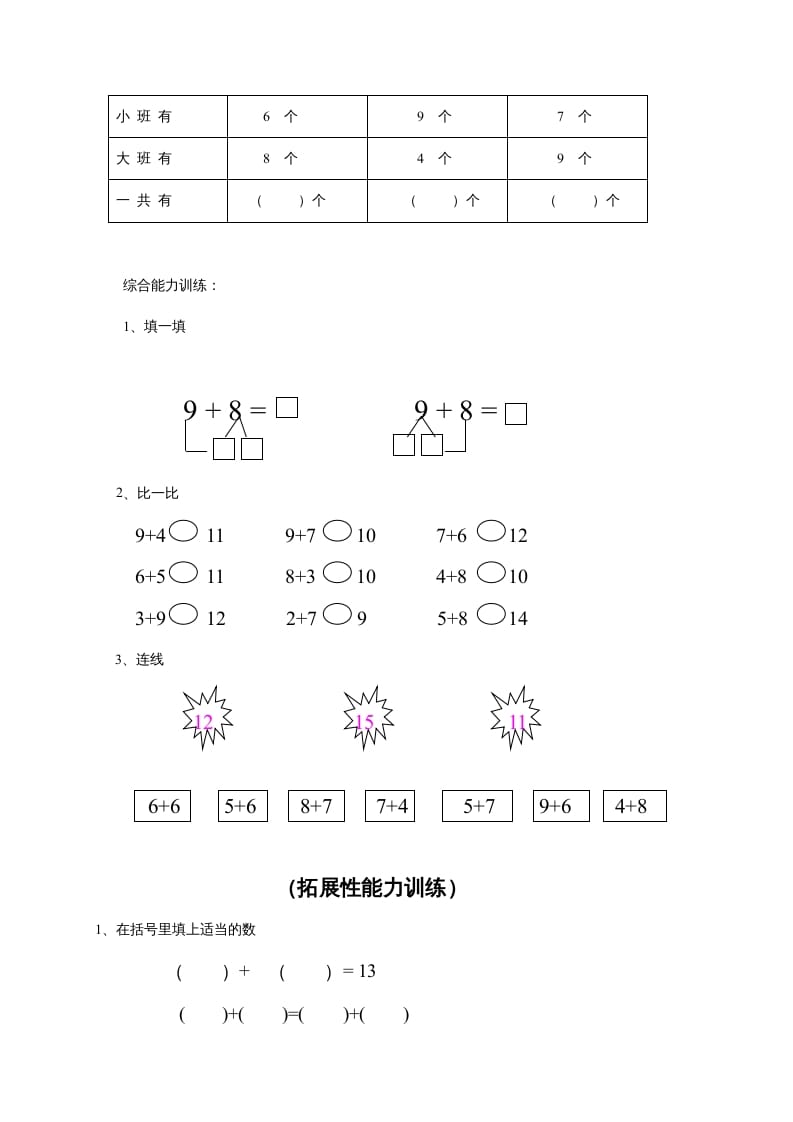 图片[2]-一年级数学上册第9单元检测卷（人教版）-云锋学科网