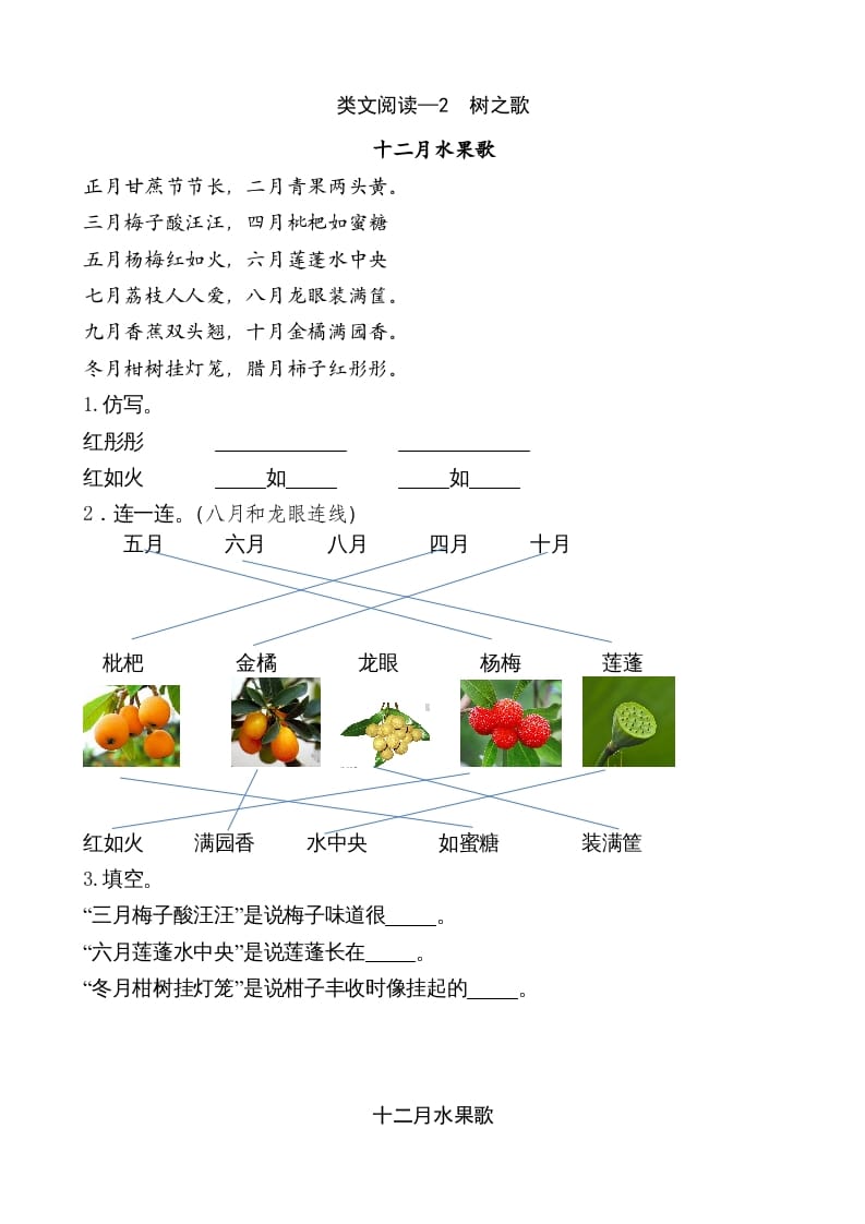 二年级语文上册类文阅读—2树之歌（部编）-云锋学科网