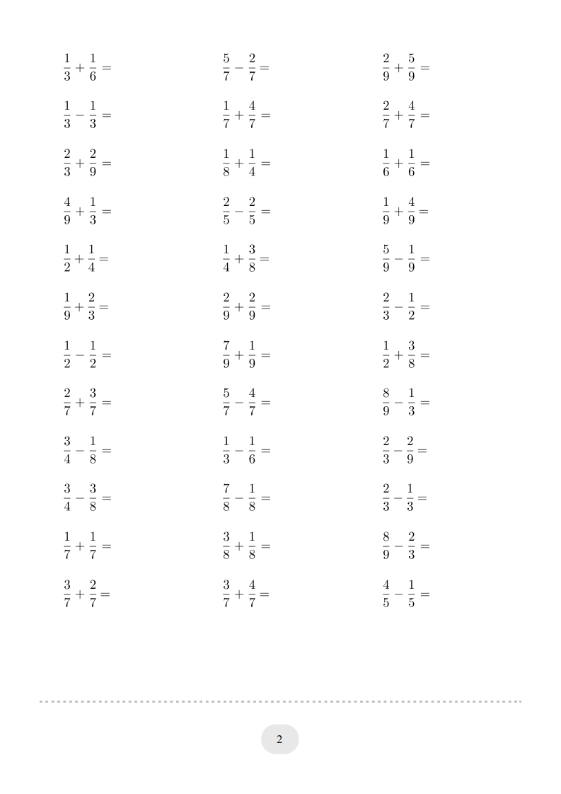 图片[2]-三年级数学上册口算题(分数的简单计算)1000题（人教版）-云锋学科网