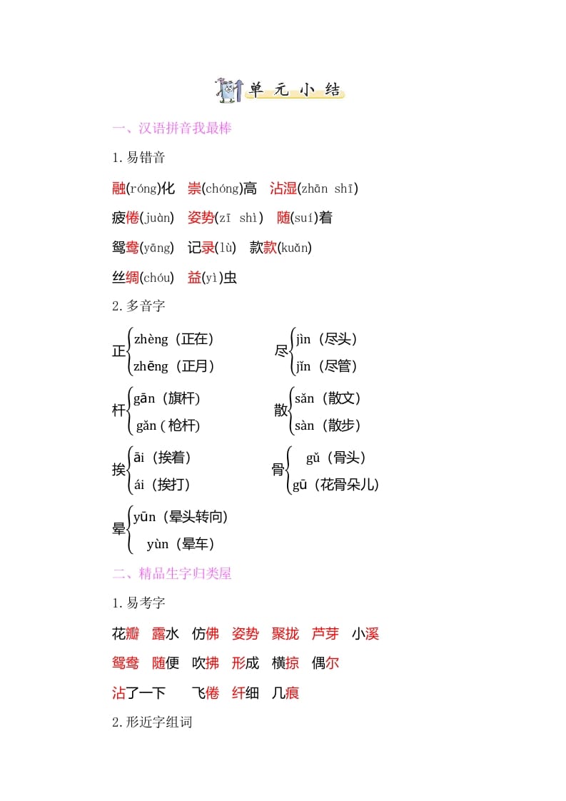 三年级语文下册知识小结-第一单元-云锋学科网