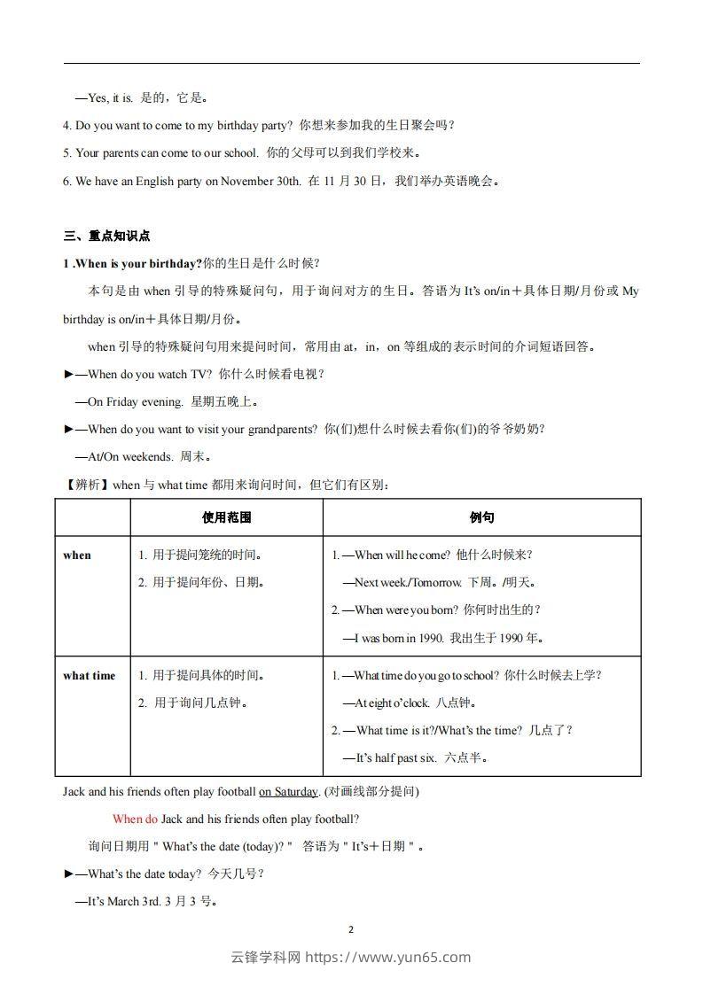 图片[2]-人教版英语七年级上Unit8Whenisyourbirthday？知识点_-云锋学科网