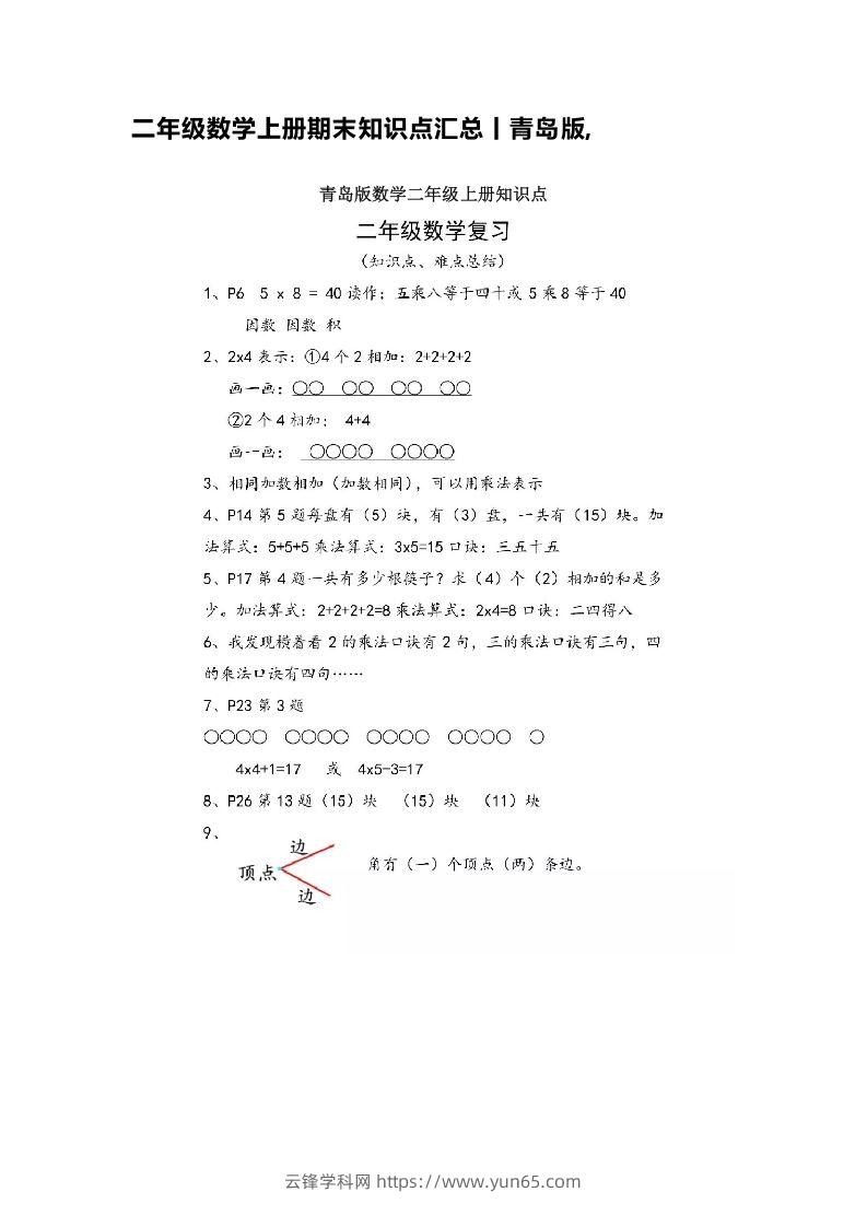 二上青岛版数学重点知识点预习-云锋学科网