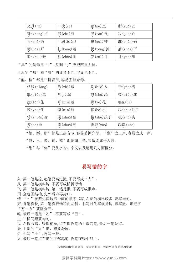 图片[3]-一年级语文下册期末总结—易读（写）错的字-云锋学科网