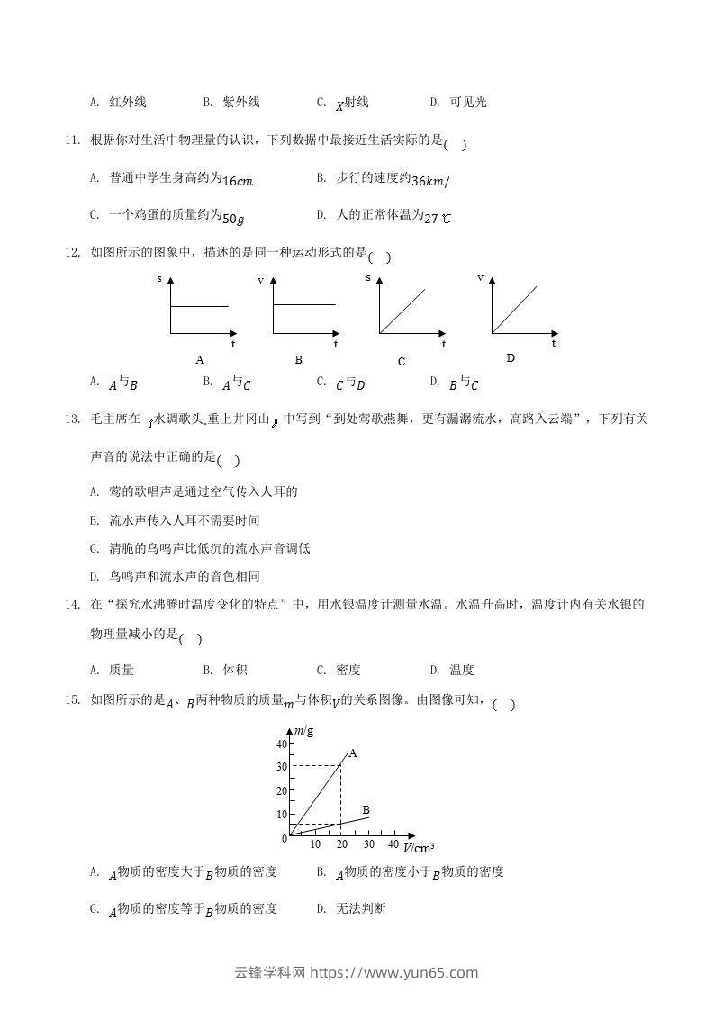 图片[3]-2021-2022学年湖南省邵阳市新邵县八年级上学期期末物理试题及答案(Word版)-云锋学科网