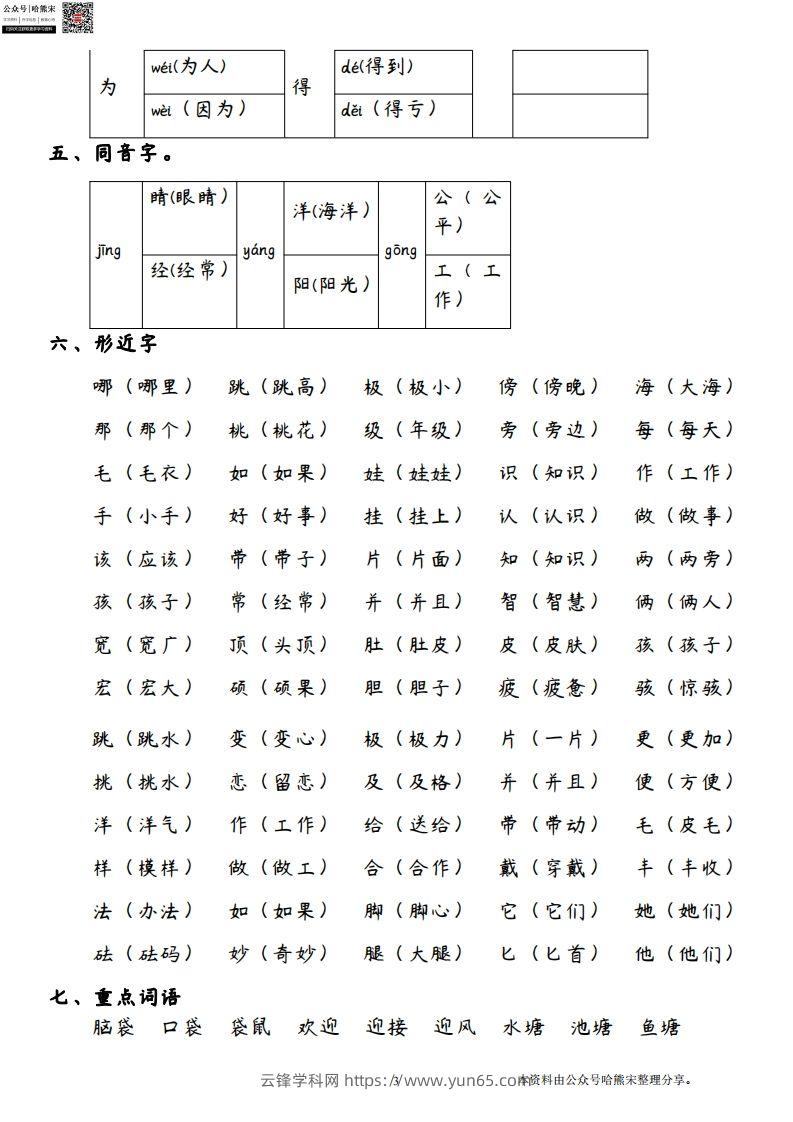 图片[3]-二年级语文上册第一单元核心考点梳理（重点课文理解积累拓展考试热点）-云锋学科网