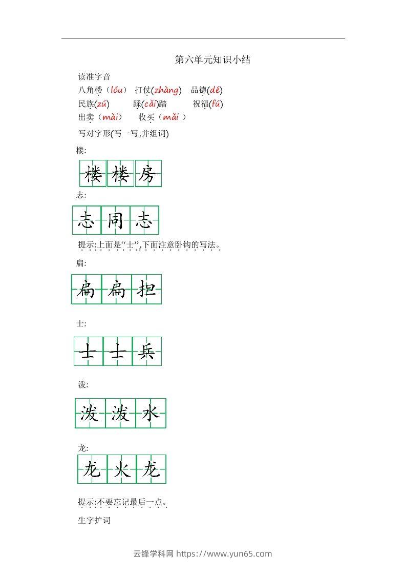 二上语文第六单元知识重点-云锋学科网