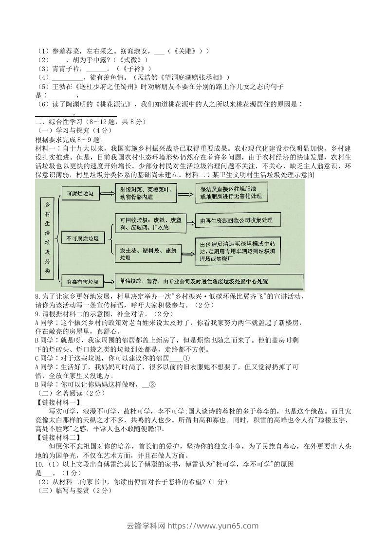 图片[2]-2021-2022学年云南省昭通市绥江县八年级下学期期中语文试题及答案(Word版)-云锋学科网