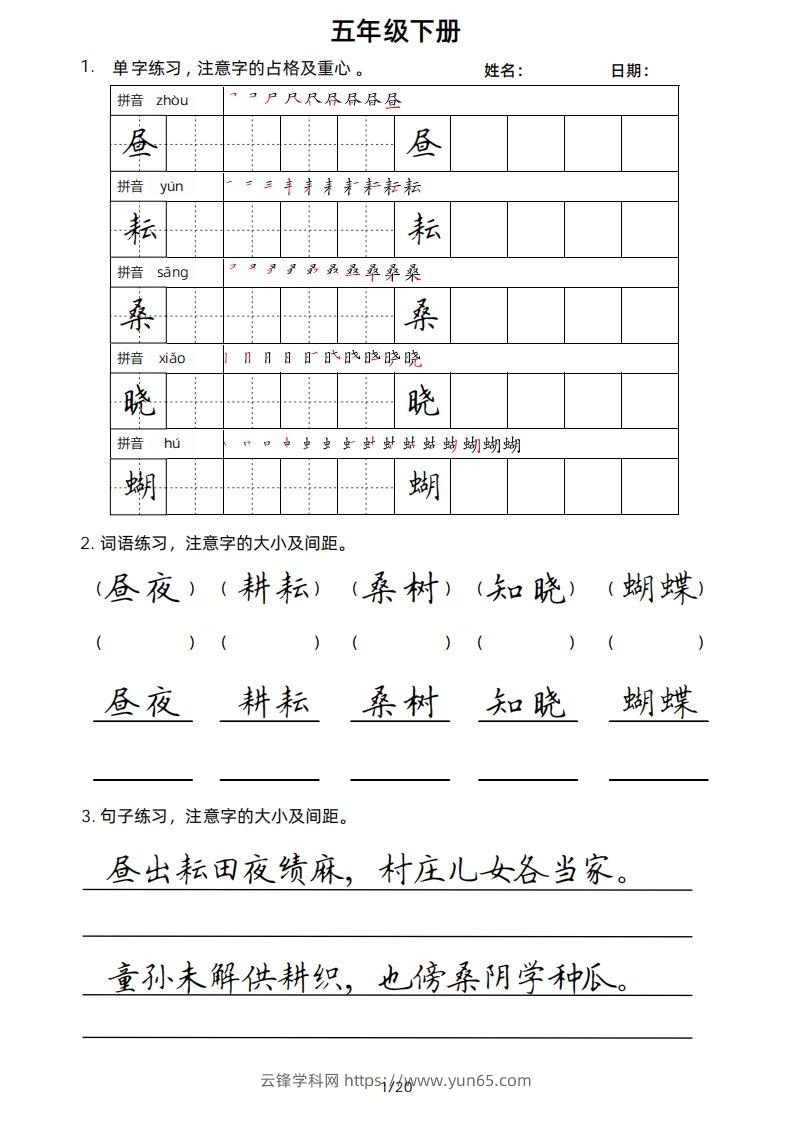 5年级下楷书-云锋学科网