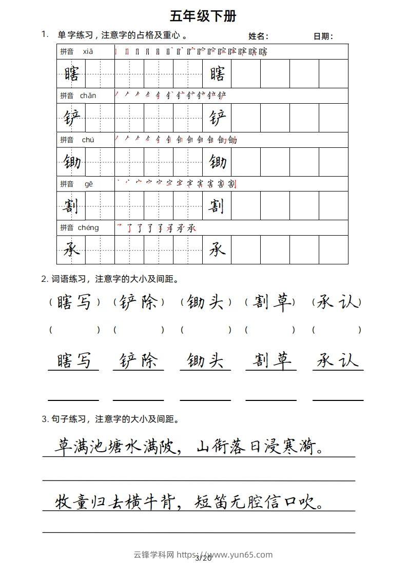 图片[3]-5年级下楷书-云锋学科网