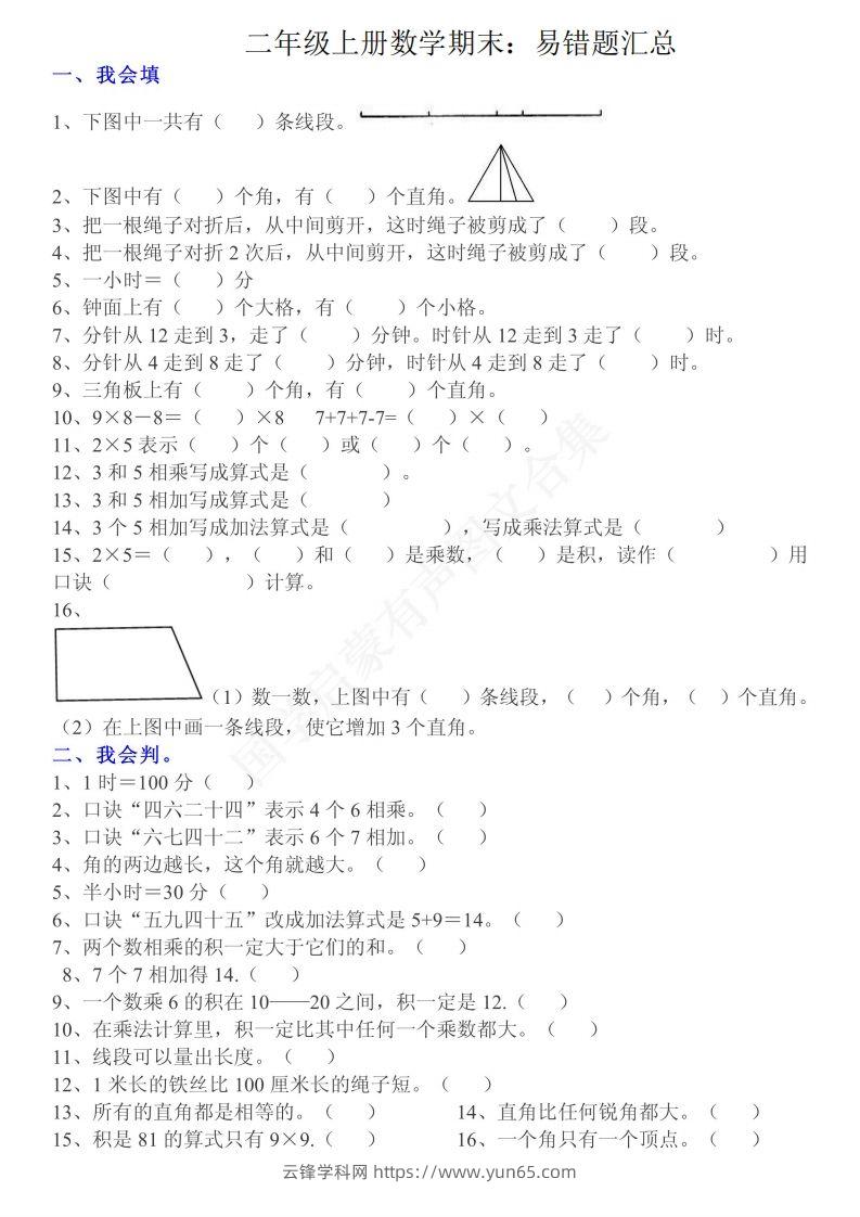 二上数学：重点易错题汇总-云锋学科网