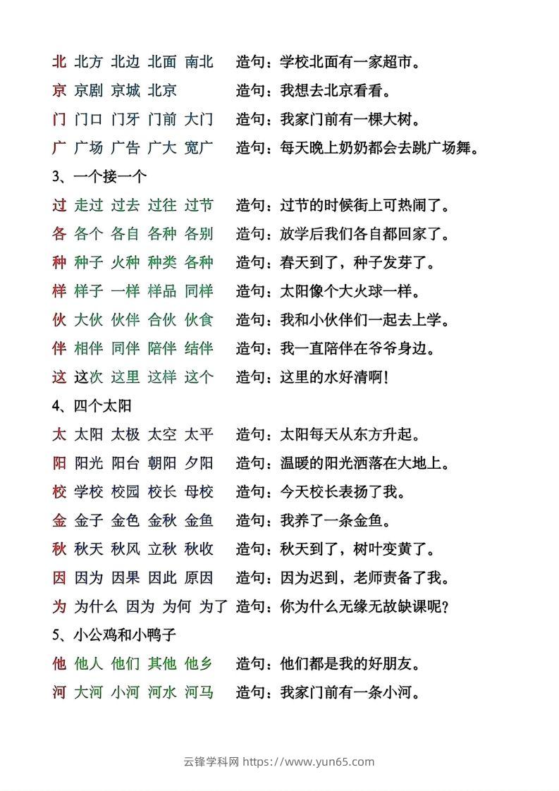 图片[3]-一年级下册生字组词造句-云锋学科网