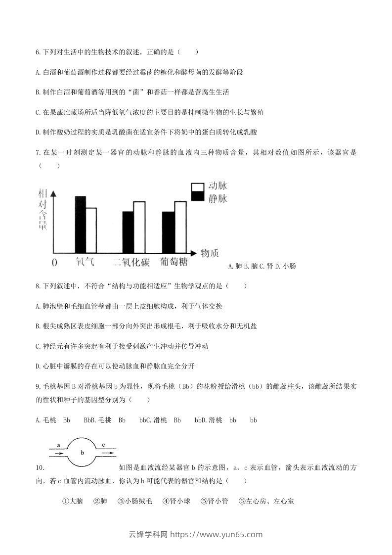 图片[2]-2020-2021学年湖南省常德市澧县八年级下学期期末生物试题及答案(Word版)-云锋学科网