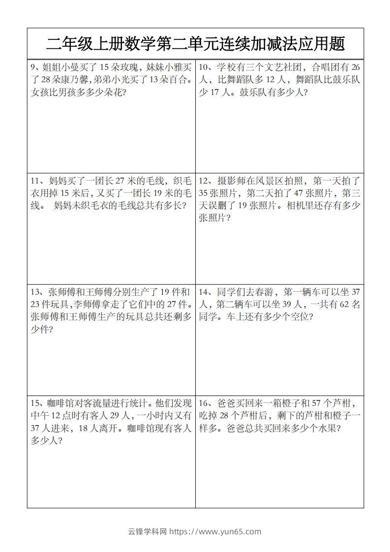 图片[2]-二上数学第二单元以内数连续加减法应用题-云锋学科网