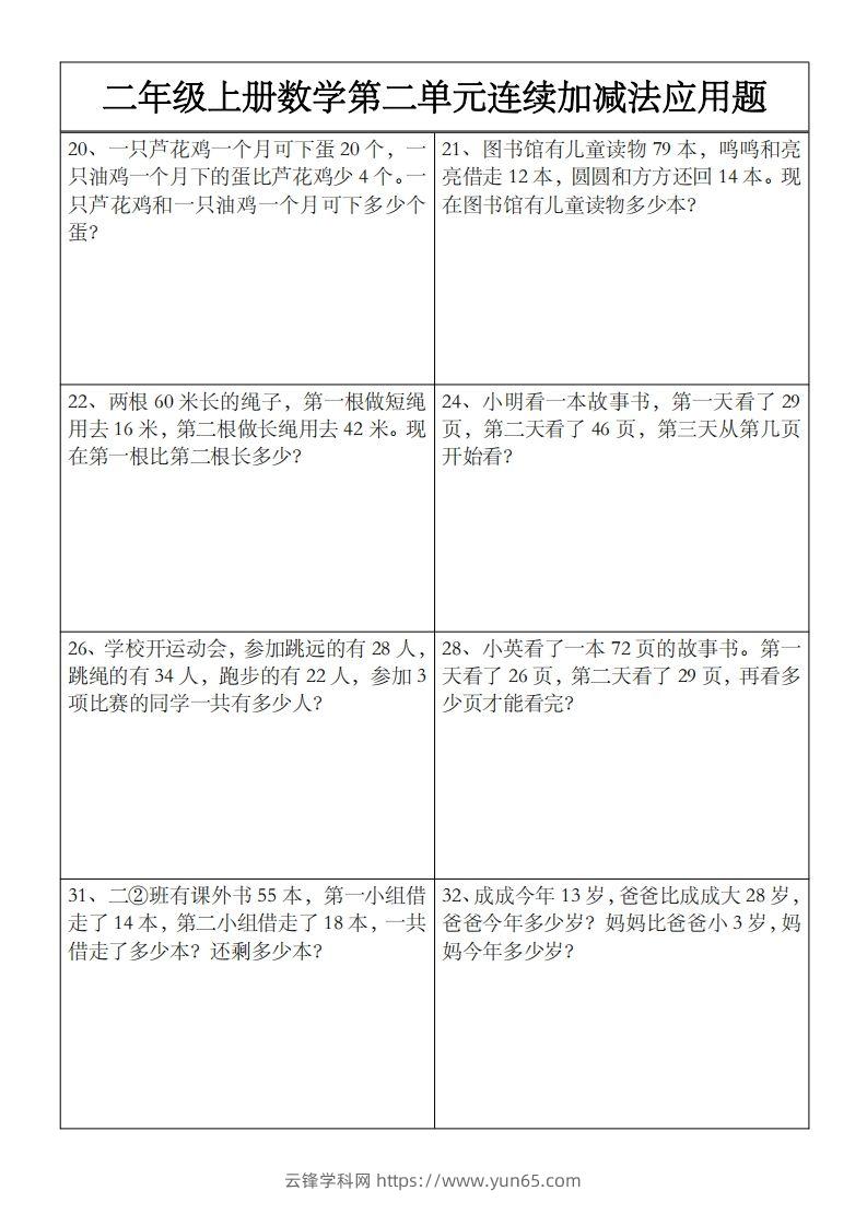 图片[3]-二上数学第二单元以内数连续加减法应用题-云锋学科网