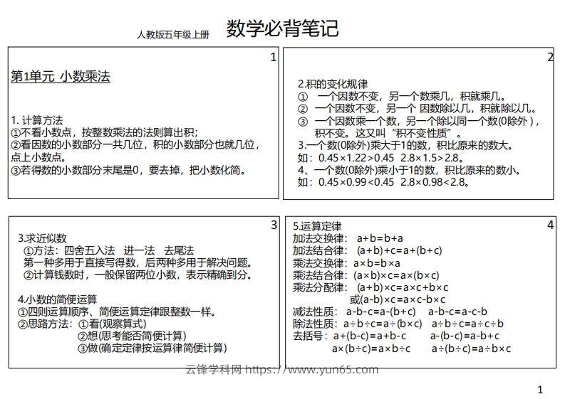 【人教五年级】数学上册必背笔记-云锋学科网