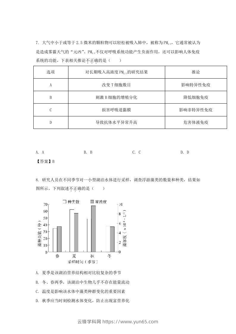 图片[3]-2019-2020年北京市通州区高二生物下学期期末试题及答案(Word版)-云锋学科网