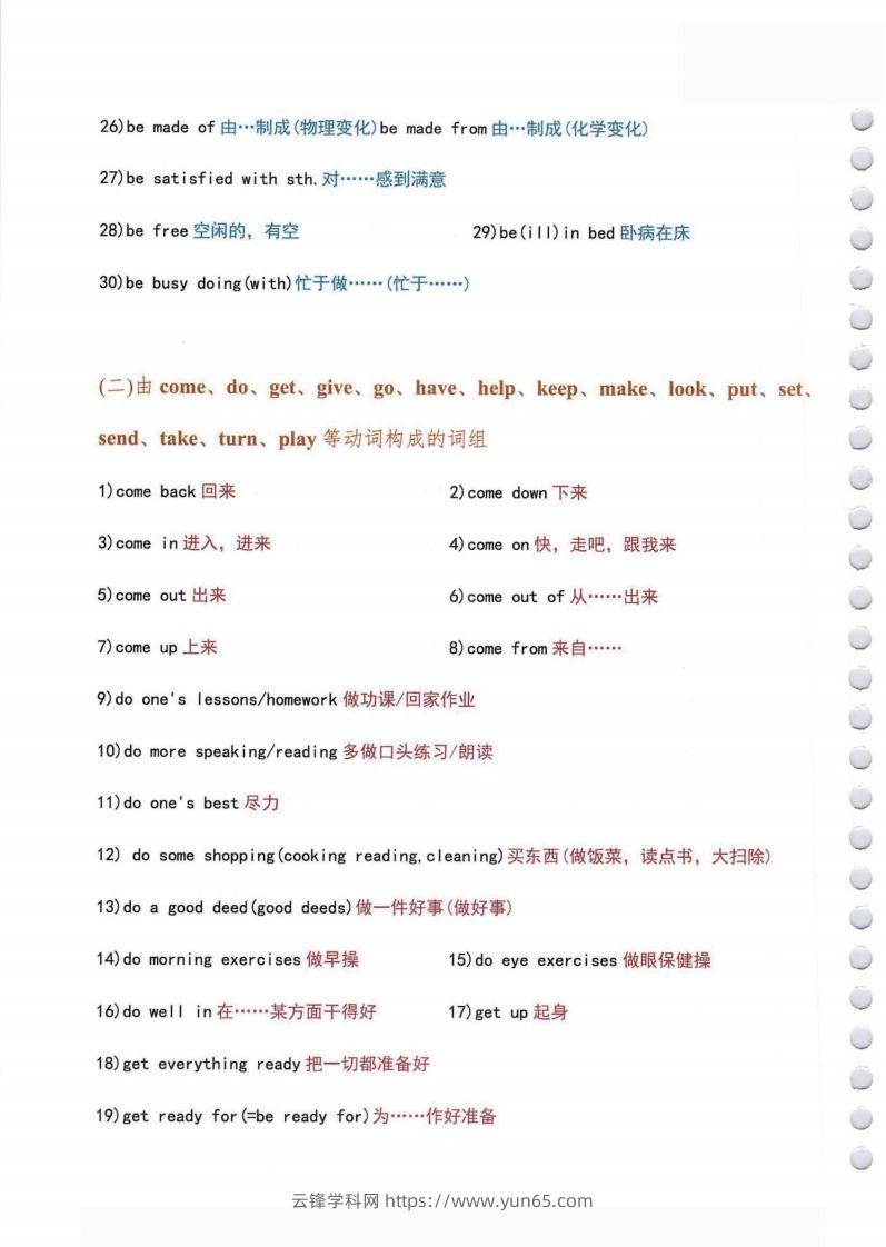 图片[2]-小学英语常用必考词组大全（含动词介词量词等其他词组）共11页-云锋学科网