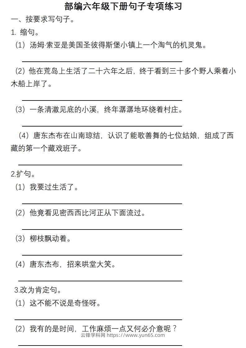 6年级句子专项练习-云锋学科网