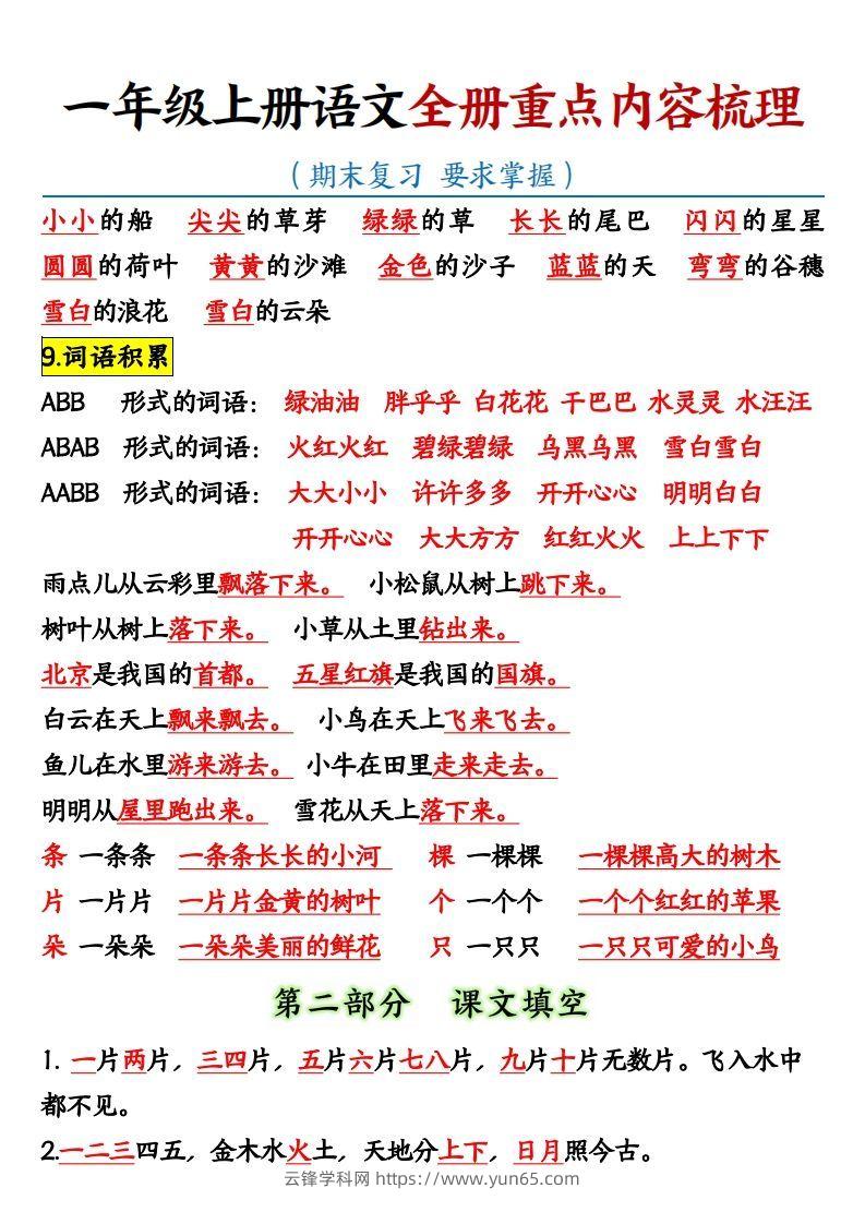 图片[3]-【全册重点知识点汇总】一上语文-云锋学科网