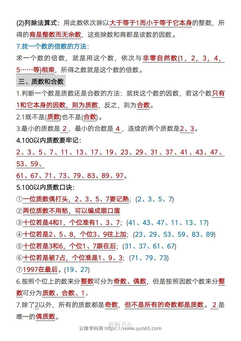 图片[2]-数学五年级下册必背知识点汇总-云锋学科网