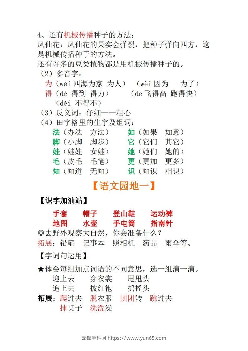 图片[3]-二年级上册语文全册每课重点知识点汇总()-云锋学科网