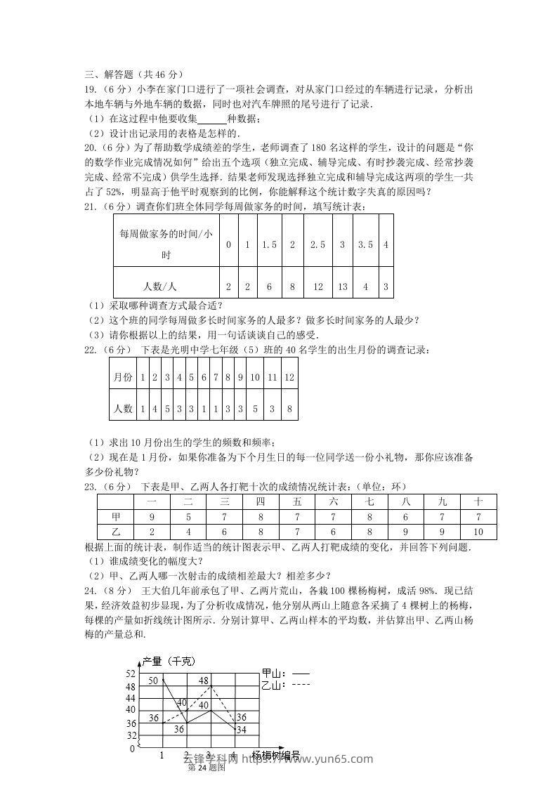 图片[3]-七年级下册数学第十章试卷及答案人教版(Word版)-云锋学科网