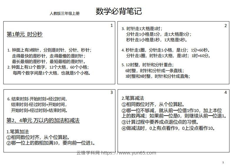 【人教三年级】数学上册必背笔记-云锋学科网