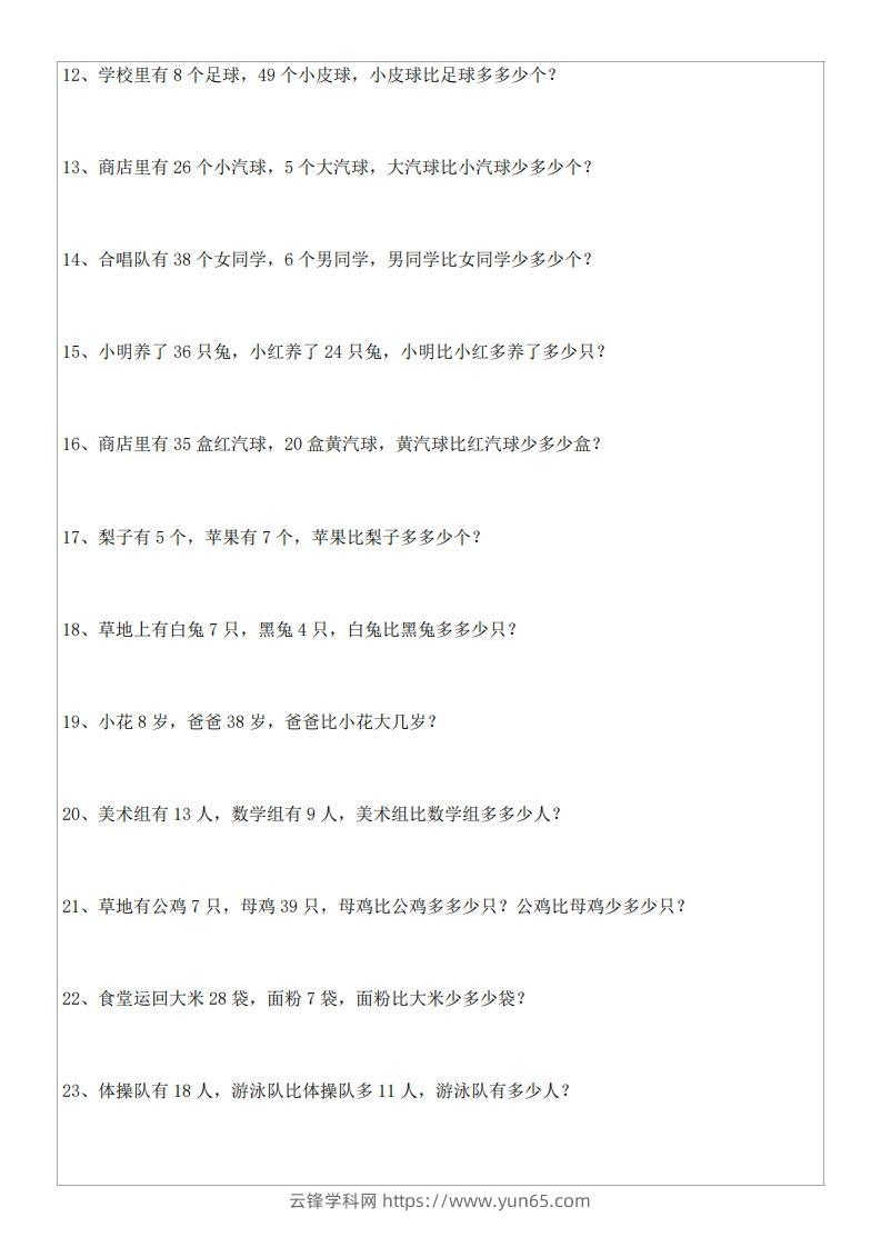 图片[2]-1年级数学应用题大全(含答案).doc-云锋学科网