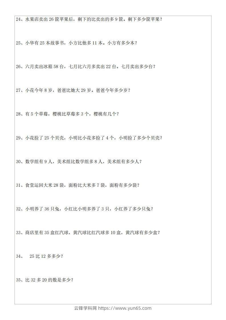 图片[3]-1年级数学应用题大全(含答案).doc-云锋学科网