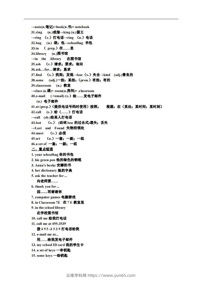 图片[2]-3.人教版七年级上英语Unit3复习提纲-云锋学科网