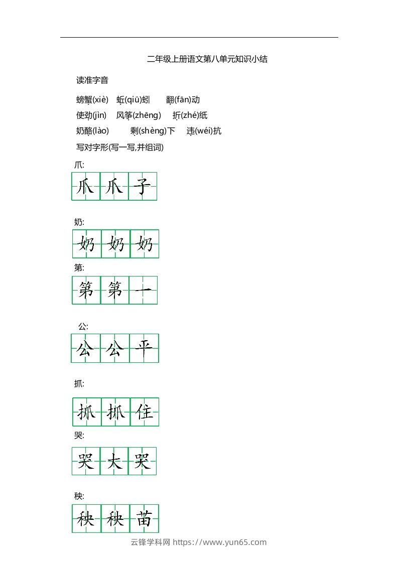 二上语文第八单元知识重点-云锋学科网