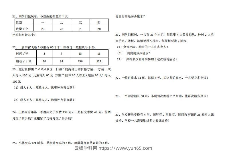 图片[3]-4年级数学应用题大全(含答案).doc-云锋学科网