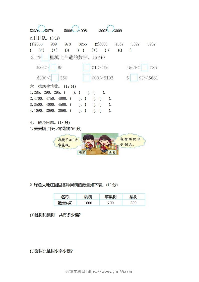 图片[2]-二（下）青岛版数学第一单元检测卷.1（54制）-云锋学科网