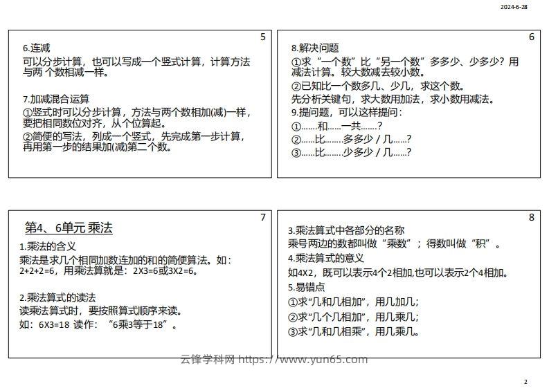 图片[2]-【人教二年级】数学上册必背笔记-云锋学科网