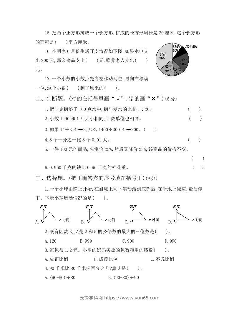 图片[2]-六年级小升初模拟卷（一）(1)-云锋学科网