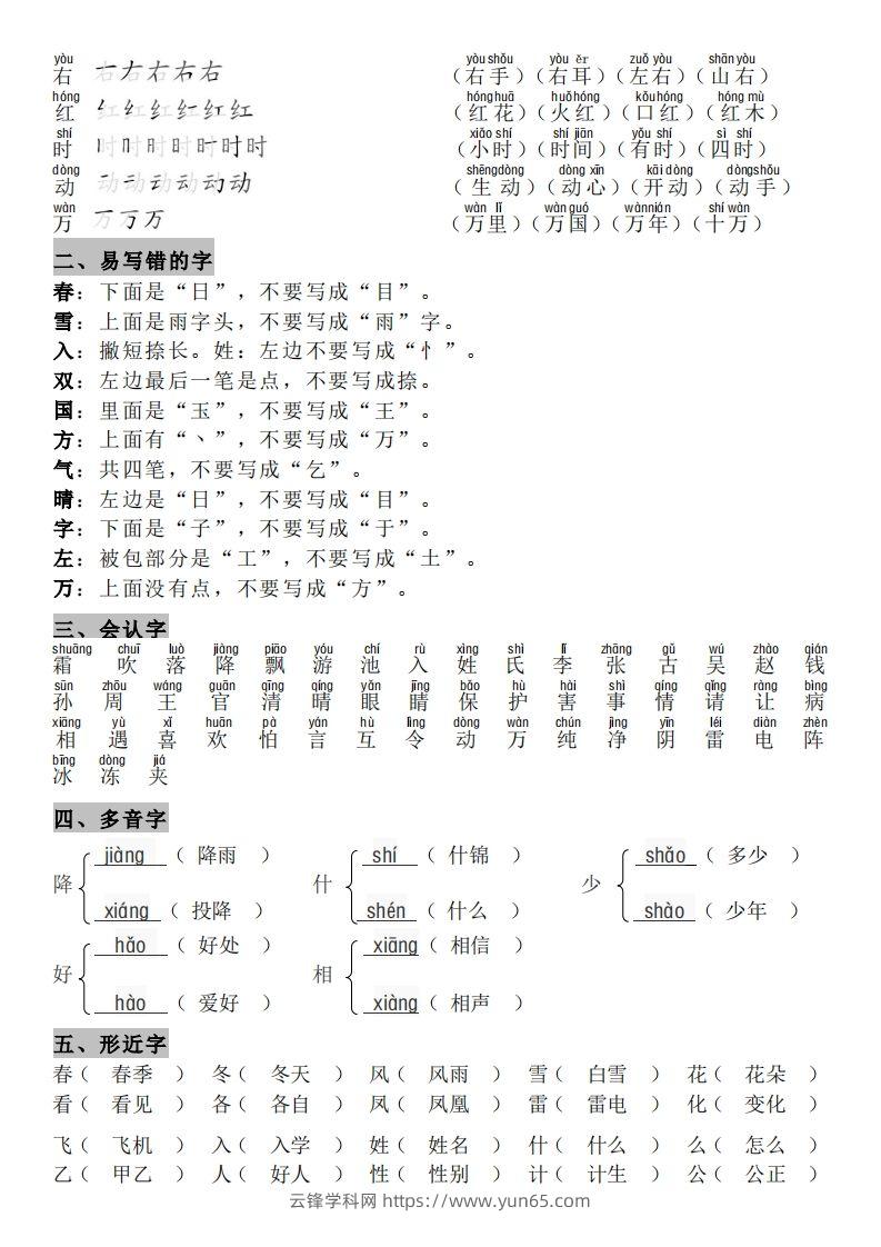 图片[2]-一年级（下册）知识点汇总-云锋学科网