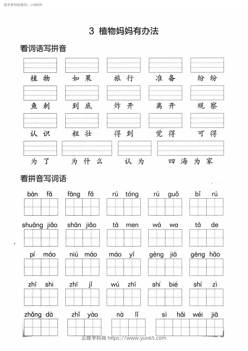 图片[3]-【第一单元】看拼单写词语二上语文()-云锋学科网